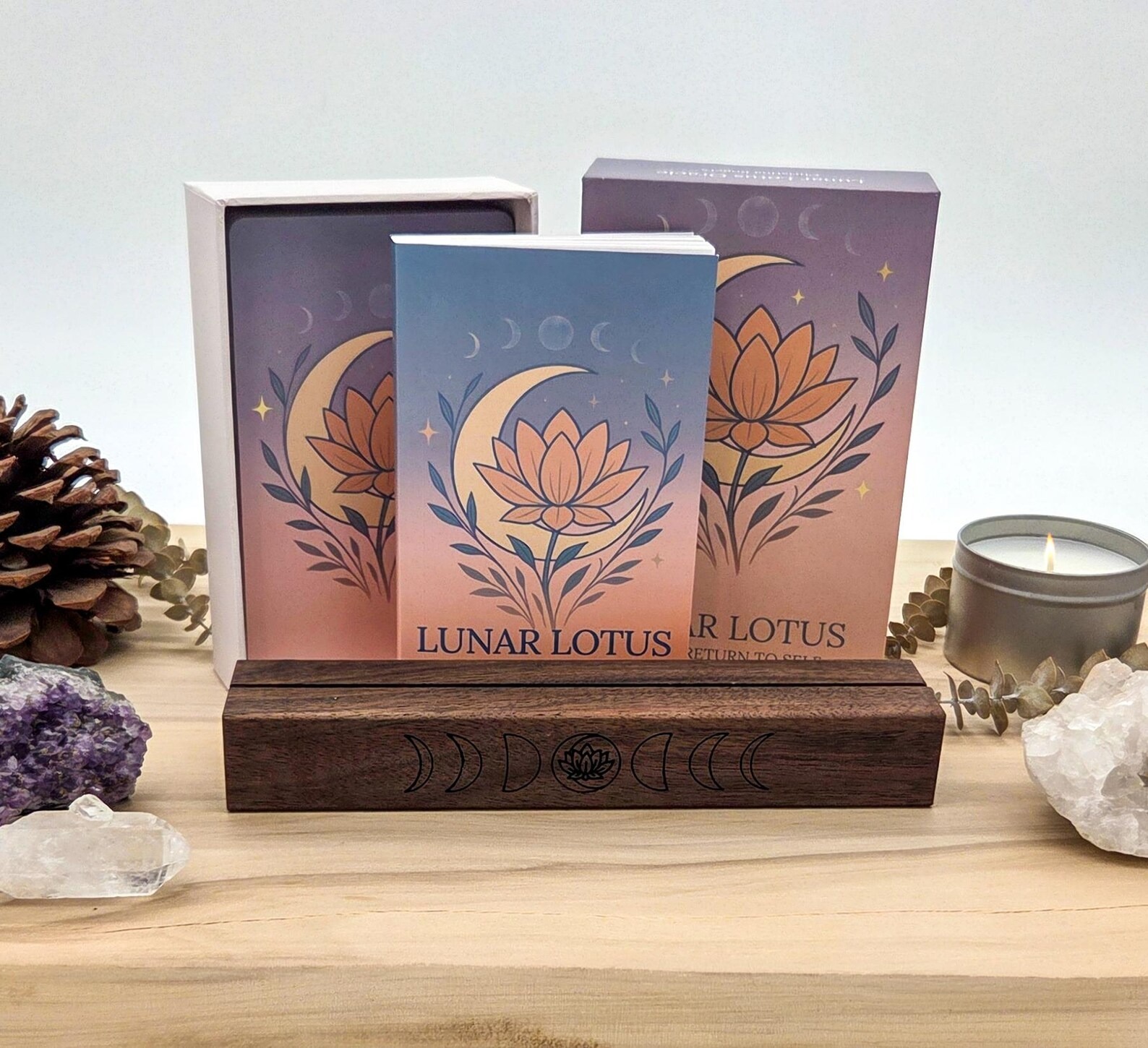 Lunar Lotus Oracle Deck with Walnut Card Stand - Image 2
