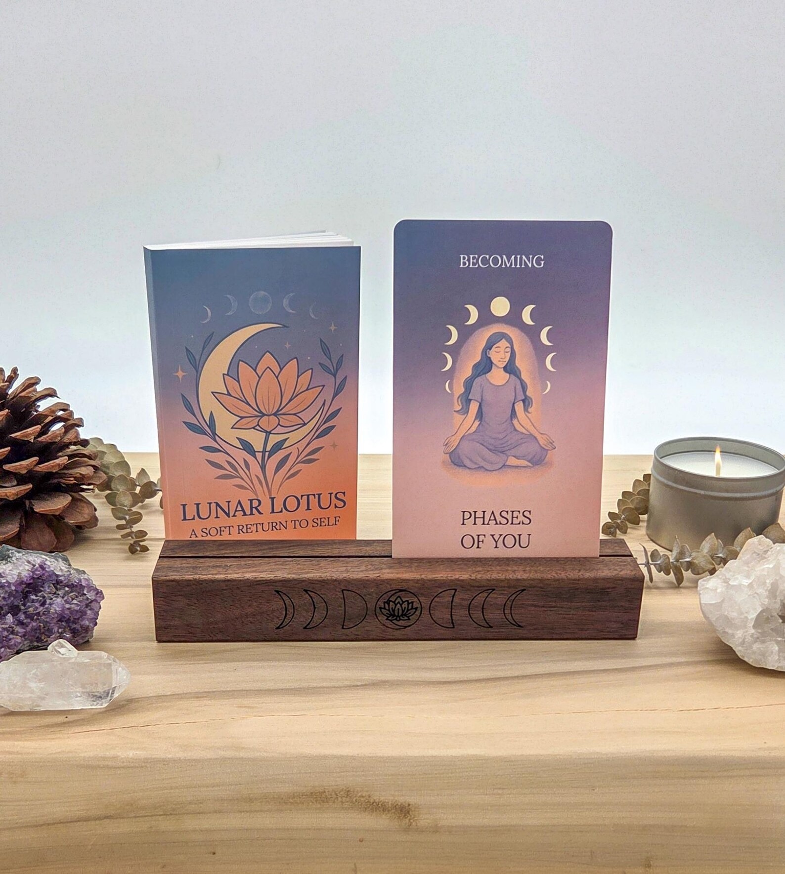 Lunar Lotus Oracle Deck with Walnut Card Stand - Image 3